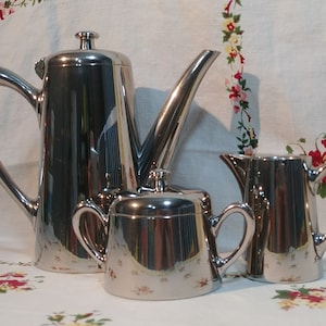 Steel Tea Set | Bauhaus Style | 1930&#39;s | Coffee | Tea | Cream | Sugar