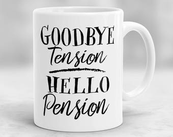 PERSONALISED RETIREMENT GIFT FUN MUG CUP COASTER GOODBYE TENSION HELLO PENSION