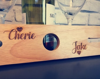 Personalised Couples Wine Bottle and Glass Butler | Personalised Wine Rack | Valentines Day Gift | Gift for Wine Lovers | Wine Glass Holder
