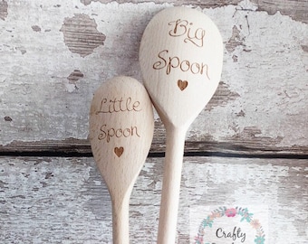 Big spoon, little spoon - Valentines day gift - set of two personalised wooden spoons - engraved wooden spoons - couple gift