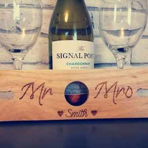 Personalised Mr and Mrs Wine Bottle and Glass Butler | Personalised Wine Rack | Gift for Wine Lovers | Wine Glass Holder | Wedding Gift