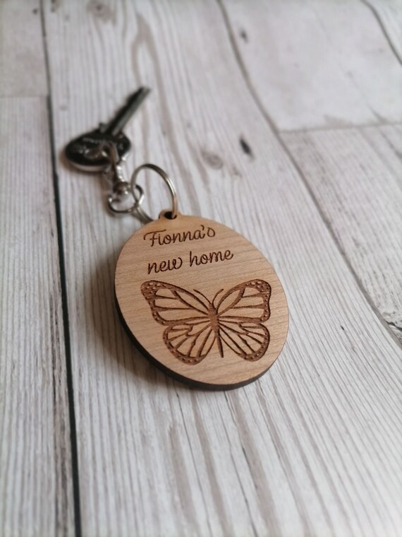 Butterfly Key Ring Wooden Personalised Butterfly Keyring Etsy