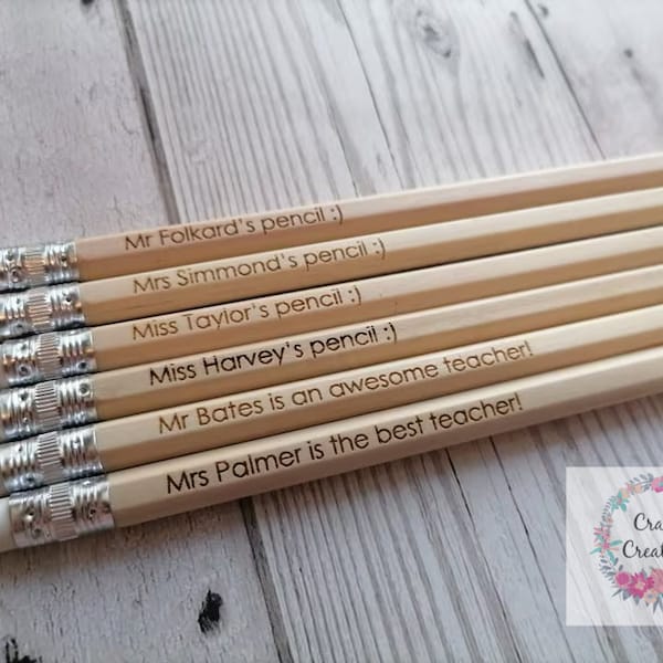 Engraved personalised pencil's Teacher gifts end of term pencils small teacher gift, business promotion, wedding favour