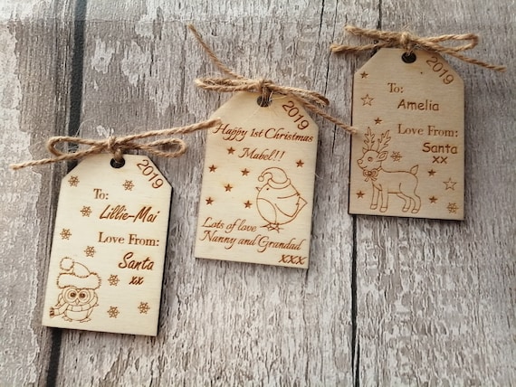 Personalised Christmas gift tags, wooden, engraved, personalised, gift tags