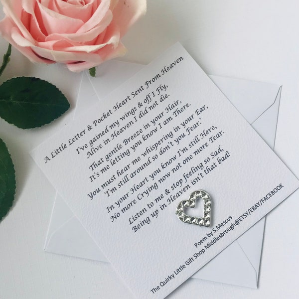Pocket heart A little letter angel in heaven poem card for bereavement gift for condolence thinking of you gift angel wings gift in memory