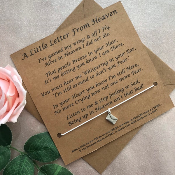 A little letter angel in heaven poem card for bereavement gift for condolence thinking of you gift angel wings gift in memory of mum of dad