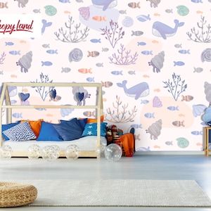 Removable Wallpaper for baby room, Peel and Stick Wall Mural, Sea Bottom Wall Decals, Toddler room Wall Decor by Kids Shopyland, W174