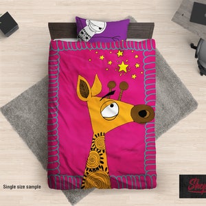 Baby Bedding Set, Fun Giraffe Duvet Cover, Toddler Comforter, Personalised Crib Sheet Set by Kids Shopyland, B51