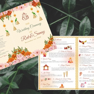 Hindu Wedding Ceremony Program, Gujarati Guide  | Canva Template (Digital download & Printable)