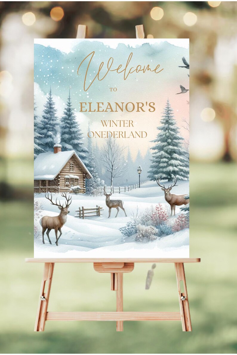 Winter Onederland Welcome Sign Printable, Winter Deer Woodland 1st ...