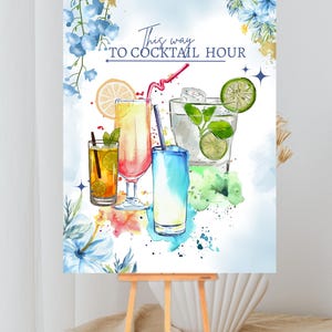 Cocktail Hour Welcome Sign, This Way Direction Arrow, Elegant Wedding Reception Signage, Editable Canva Template, Instant Download