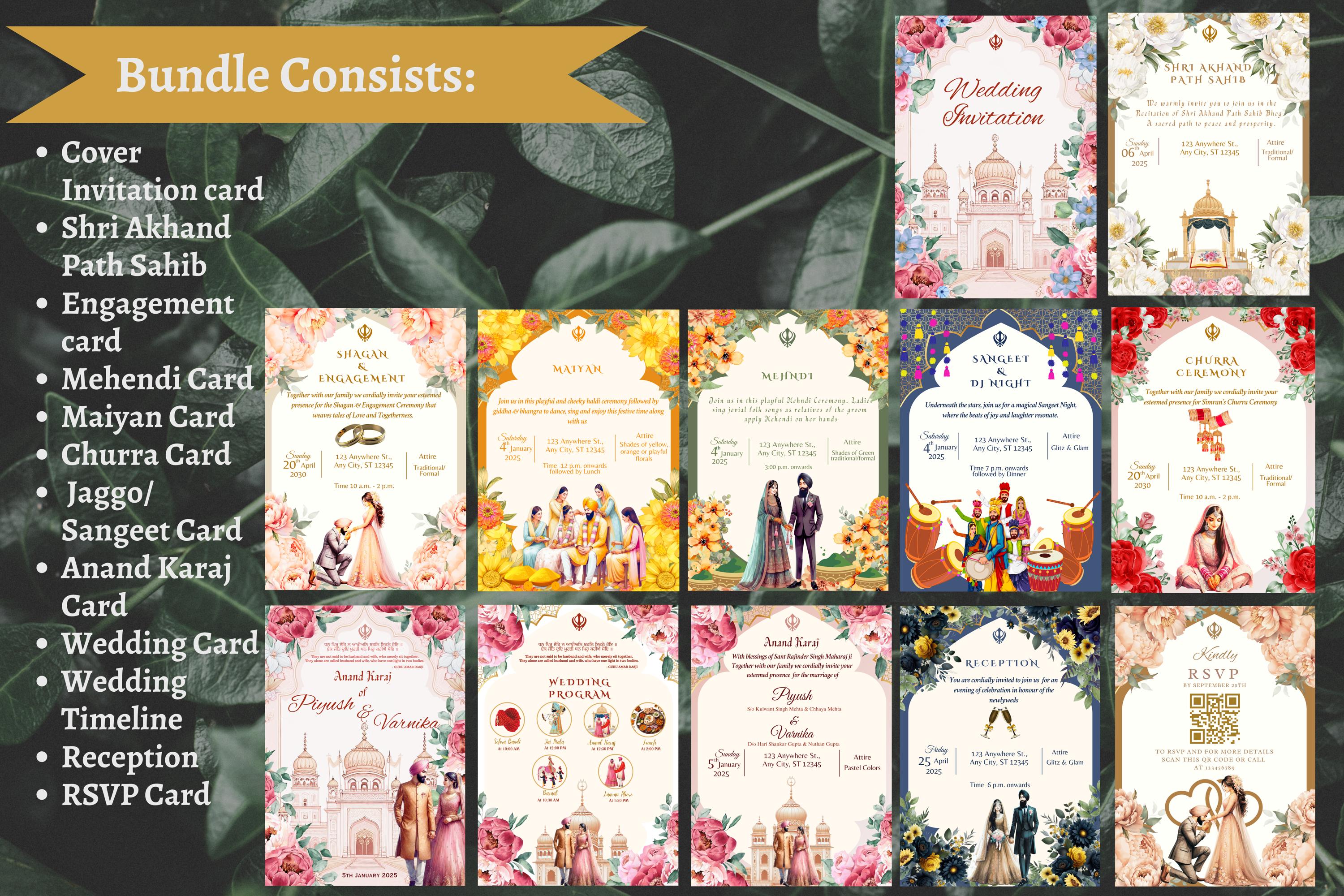 Sikh Wedding Invitation, Anand Karaj Ceremony, Customizable | E