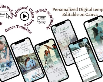 Digital Wedding Invitation Template, Website, Video, Printable Canva Design