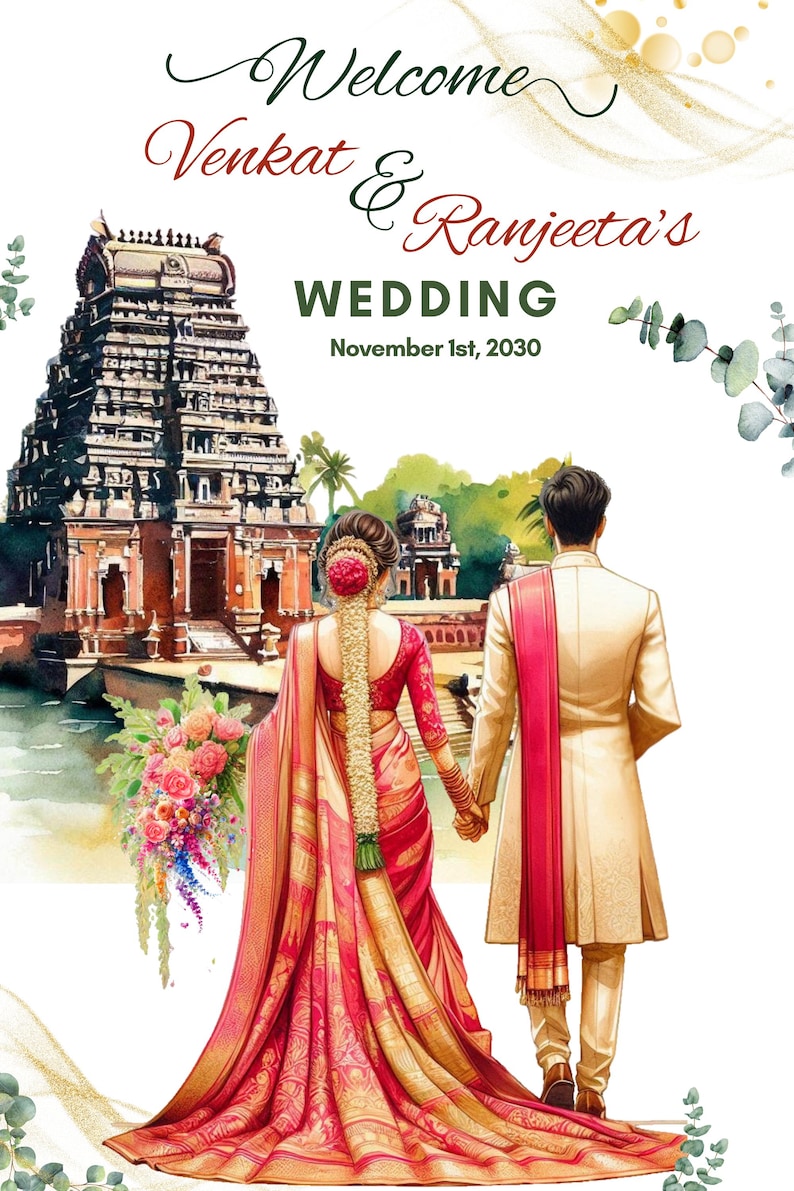 Tamil Wedding Welcome Sign | South Indian Decor Canva Template (digital ...