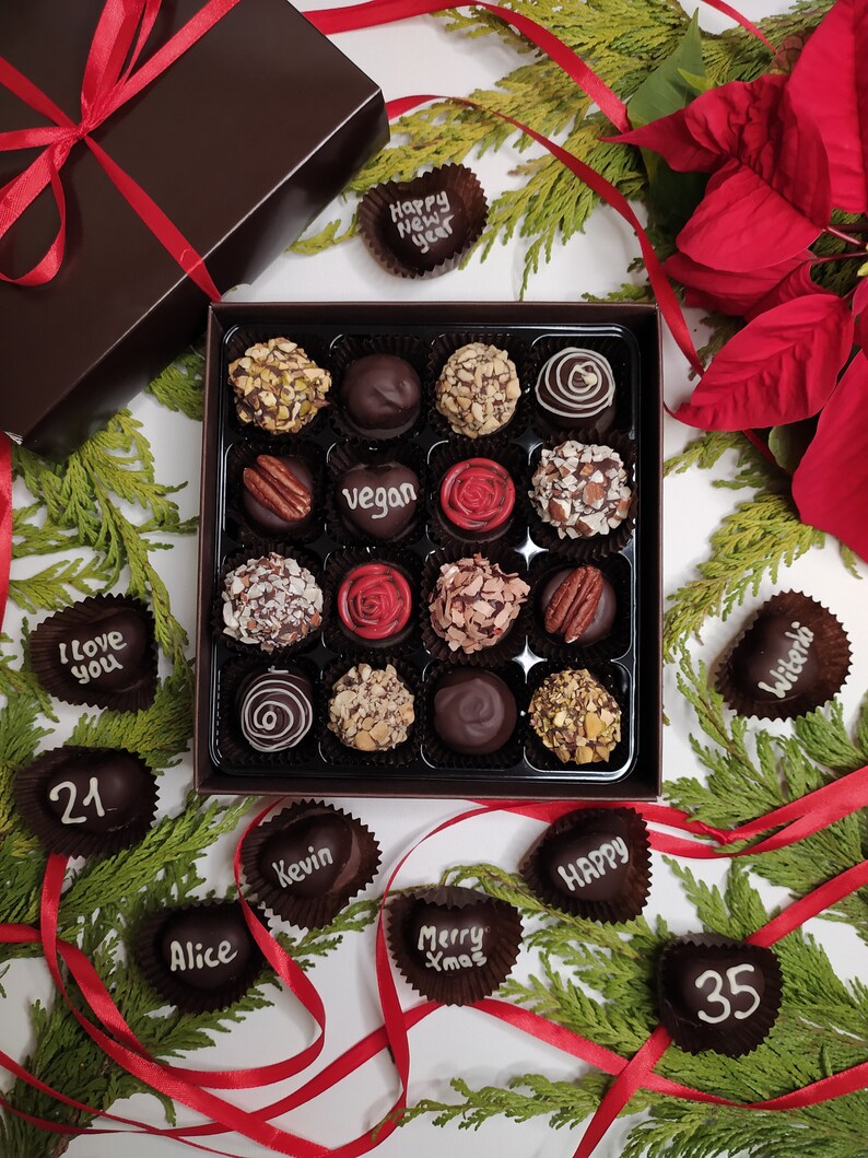 Vegan chocolate truffles. Personalised Box of 12/16/25 mix image 3