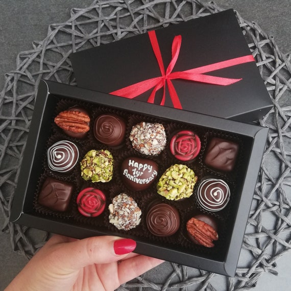 Happy Anniversary Personalised Box Of 15 Artisan Chocolates Etsy
