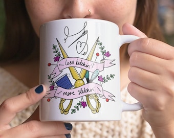 Less Bitching More Stitching, Funny Sewing Mug, Gift Idea For Mum