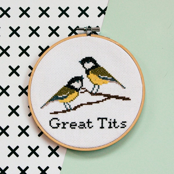 Great Tits Funny Cross Stitch Pattern, Digital Download