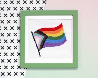 Progress Pride Flag Cross Stitch Kit For Adults, Intersectional Flag