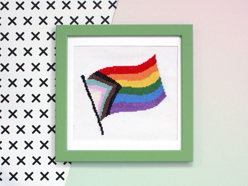 Progress Pride Flag Cross Stitch Kit For Adults, Intersectional Flag image 1