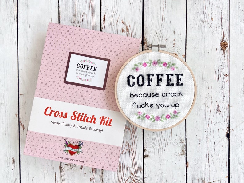 Sweary Cross Stitch Kit For Beginners, Funny Coffee Sign image 4