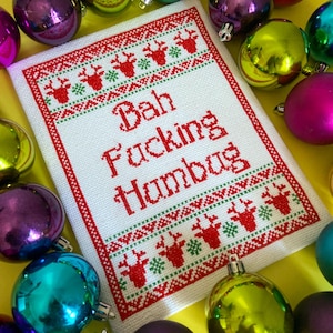 Snarky Bah Humbug Christmas Cross Stitch, PDF Pattern Download