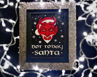 Devil Cross Stitch Kit, Not Today Santa, Goth Christmas Decor