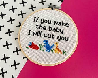 Baby Cross Stitch Pattern PDF, Dinosaur Nursery Decor, Digital Download