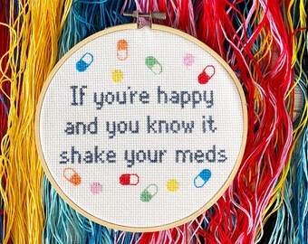 Funny Cross Stitch Kit Beginner, DIY Craft Kit For Adults, Mental Health Gift.