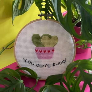 Succulent Cross Stitch Pattern PDF, DIY Cactus Wall Decor, Funny Needlepoint