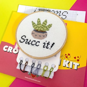 Sukkulenten Kreuzstichpackung: Pflanzendame Geschenk für Anfänger