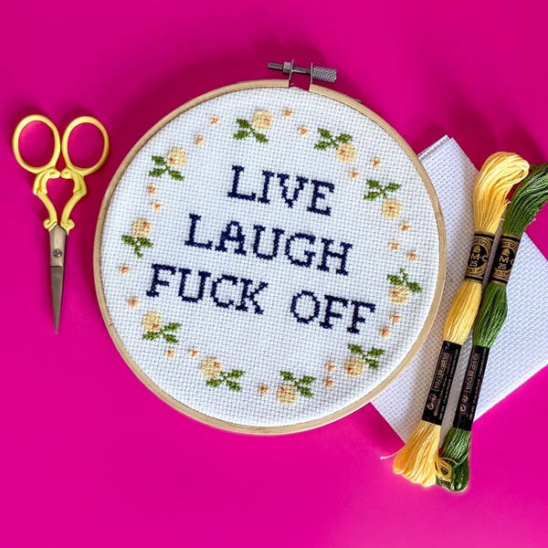 Snarky Cross Stitch Kit Beginner, Live Laugh Fuck Off, DIY Kits For Adults