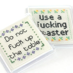 Snarky Cross Stitch Coaster Kit, DIY Craft Kit For Adults, Funny New Home Gift, Mature.