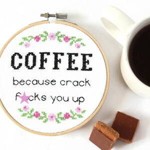 Sweary Cross Stitch Kit For Beginners, Funny Coffee Sign image 1