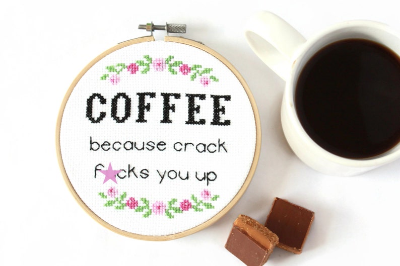 Sweary Cross Stitch Kit For Beginners, Funny Coffee Sign image 1