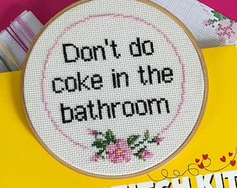 Adult Cross Stitch Kit Beginners, Don&#39;t Do Coke In The Bathroom Sign