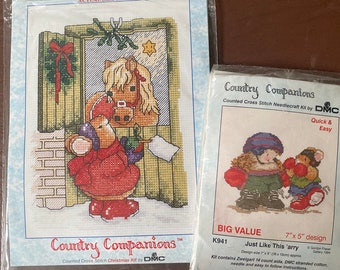 Two Vintage DMC Country Companions Counted Cross Stitch Kits