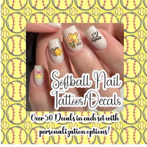 Softball Nail Tattoos, Nail Decal,Personalized Nail Art