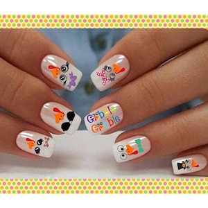 Turkey Face Nail Tattoo/ Thanksgiving Nail Decals