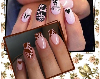 Cow Nail Decals/ Nail Tattoos/Nail Wraps  in Black or Brown