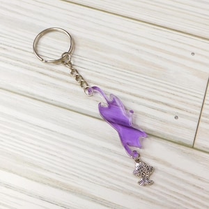 Original Handcrafted "Royal Catcher" Purple Epoxy Resin Cat Kitten Charm Silver Fish Charm Keyring Keychain Car Ornament Accessory