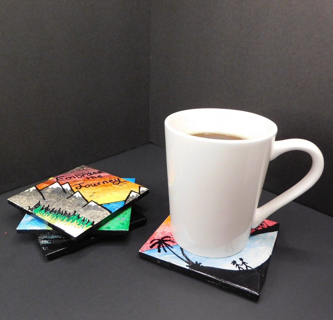 Ceramic Tile Coaster Gift Set (4pc) Original Hand Painted ...