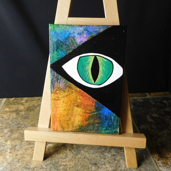 Unique Eye Painting 6x4 Inch Stretched Canvas Hand Painted Original "Void Gazer" Abstract Acrylic Wall Art Home Décor