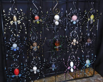 Flat Wire and Bead Spider Ornament Original Handmade Décor Hanging Decoration Tabletop Unique Holiday Christmas Trinket Gift