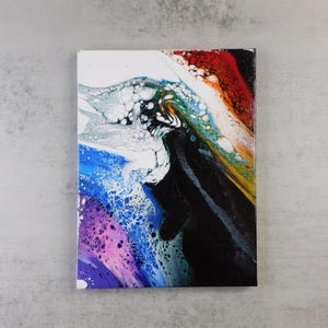 Fluid Art Paint Pour 6x8 Inch Stretched Canvas Hand Painted Original "Perplexing Rainbow" Abstract Acrylic Wall Art Home Décor