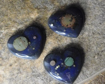Outer Space Epoxy Resin Heart Magnet Original &quot;Outta This World&quot; Planet and Star Glitter Anniversary Wedding Valentine&#39;s Day Gift Set (3pc)