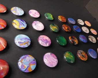 Upcycled Cabochon Magnet Mystery Gift Set Original Hand Painted  1 Inch Glass Pieces (4PC) Acrylic Fluid Art Project Refrigerator Decoration