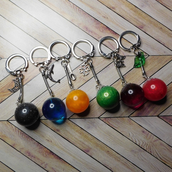 Epoxy Resin Globe Colorful Sphere Keychain Car Ornament Original Handcrafted "Round Glory" Metal Charm Accessory Gift