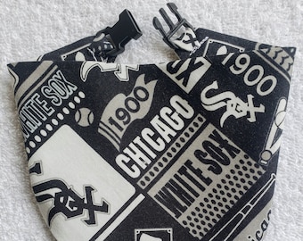 Buckle Dog Bandana Dog Pet Cat Bandanna Black CHICAGO WHITE SOX Major League Baseball mlb Handmade to Order + Personalize Name or Text