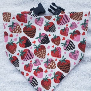 Buckle Dog Bandana Dog Pet Cat Bandanna Valentine's Day Chocolate Covered Strawberries Pink Red Hearts Love Handmade to Order + Personalize